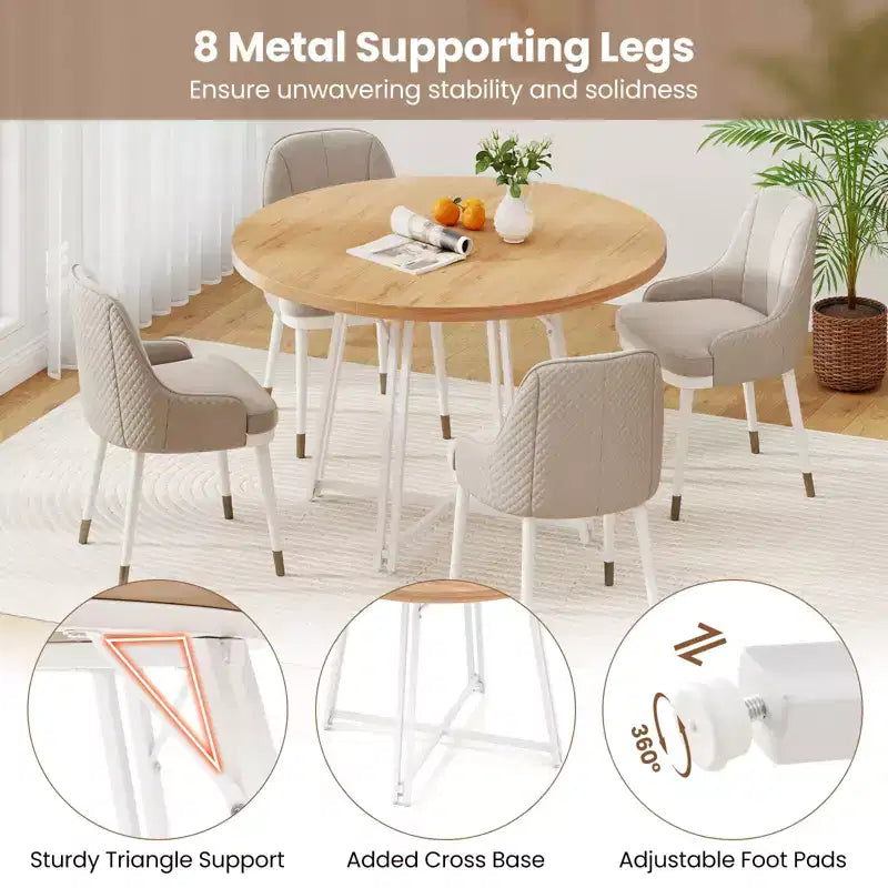 Table de salle à manger de 47 pouces avec 8 pieds de support en métal et base croisée pour salle à manger