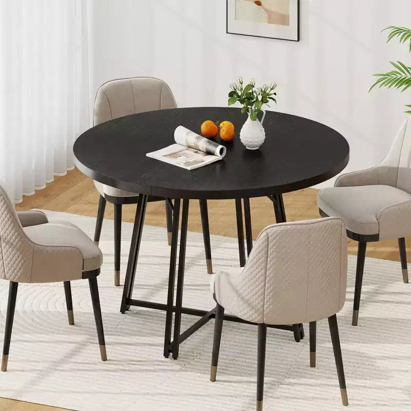 Table de salle à manger de 47 pouces avec 8 pieds de support en métal et base croisée pour salle à manger