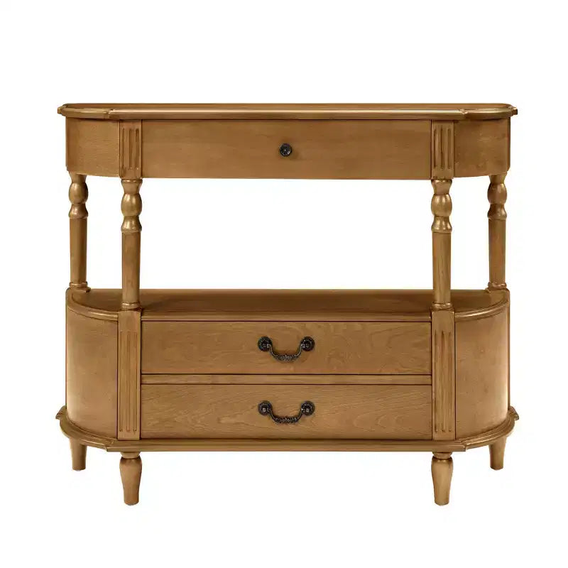 Console incurvée rétro de 109 cm avec 3 tiroirs et étagère de rangement pour salon et couloir, marron
