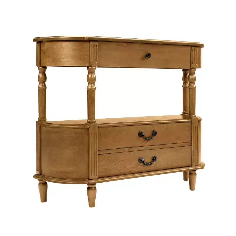 Console incurvée rétro de 109 cm avec 3 tiroirs et étagère de rangement pour salon et couloir, marron
