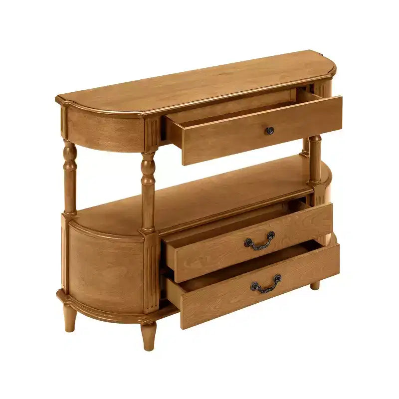 Console incurvée rétro de 109 cm avec 3 tiroirs et étagère de rangement pour salon et couloir, marron