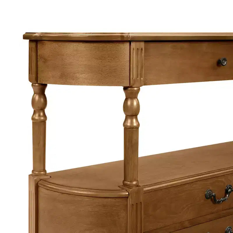 Console incurvée rétro de 109 cm avec 3 tiroirs et étagère de rangement pour salon et couloir, marron