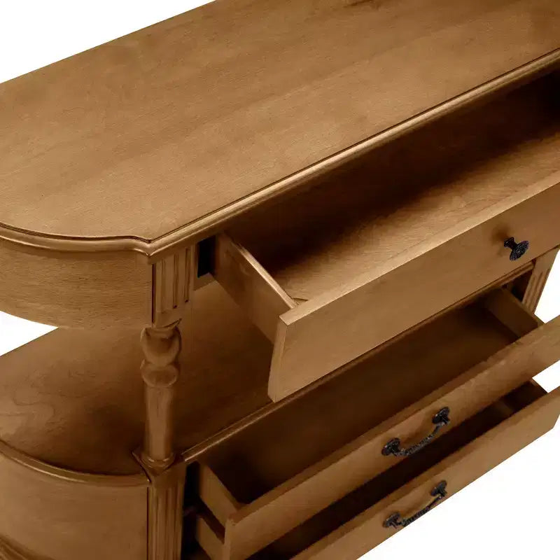 Console incurvée rétro de 109 cm avec 3 tiroirs et étagère de rangement pour salon et couloir, marron