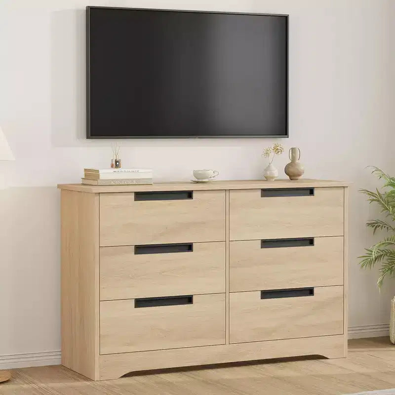 Commode à 6 tiroirs pour chambre à coucher, commode moderne à 6 tiroirs avec poignées encastrées, organisateur en bois