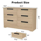 Commode à 6 tiroirs pour chambre à coucher, commode moderne à 6 tiroirs avec poignées encastrées, organisateur en bois