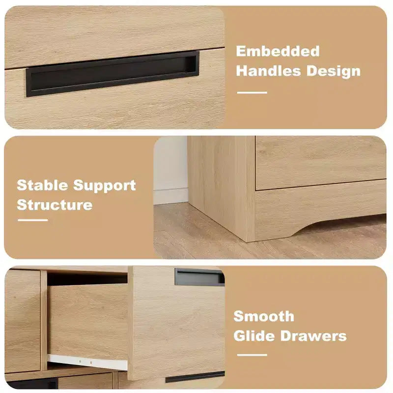 Commode à 6 tiroirs pour chambre à coucher, commode moderne à 6 tiroirs avec poignées encastrées, organisateur en bois