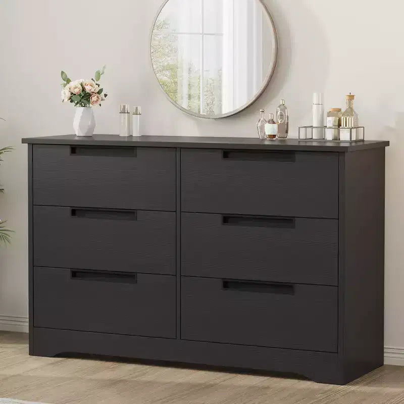 Commode à 6 tiroirs pour chambre à coucher, commode moderne à 6 tiroirs avec poignées encastrées, organisateur en bois
