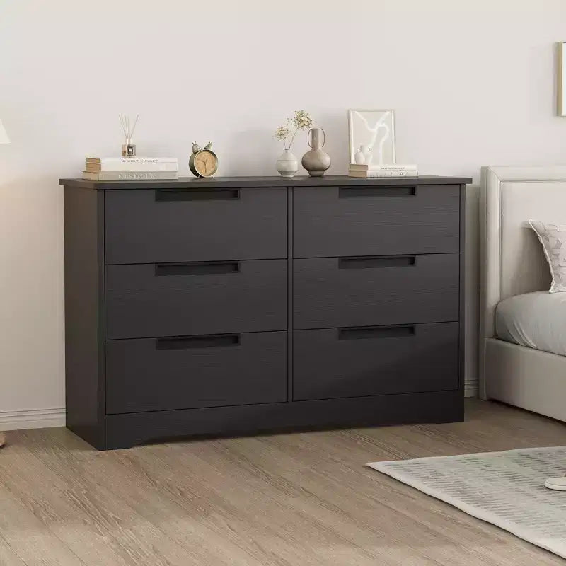 Commode à 6 tiroirs pour chambre à coucher, commode moderne à 6 tiroirs avec poignées encastrées, organisateur en bois
