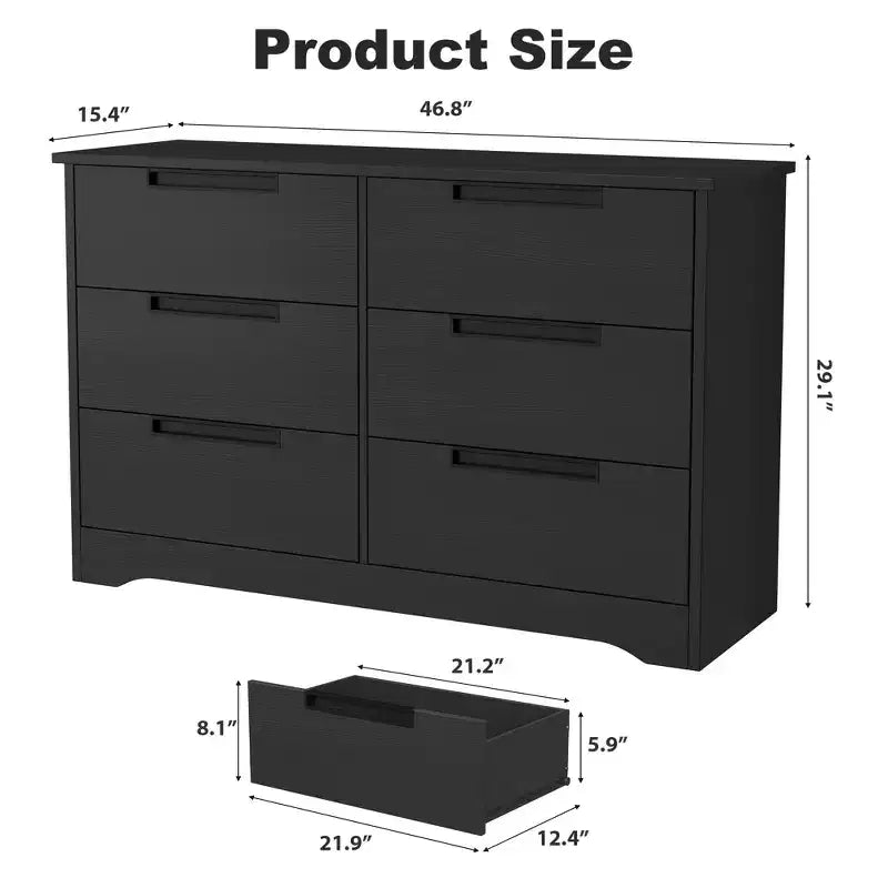 Commode à 6 tiroirs pour chambre à coucher, commode moderne à 6 tiroirs avec poignées encastrées, organisateur en bois
