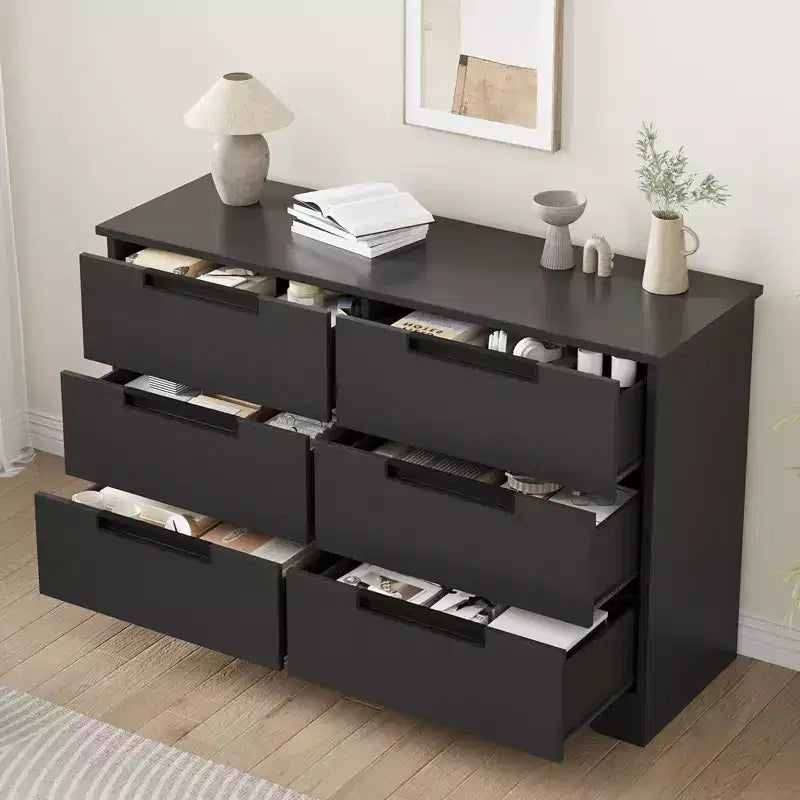 Commode à 6 tiroirs pour chambre à coucher, commode moderne à 6 tiroirs avec poignées encastrées, organisateur en bois
