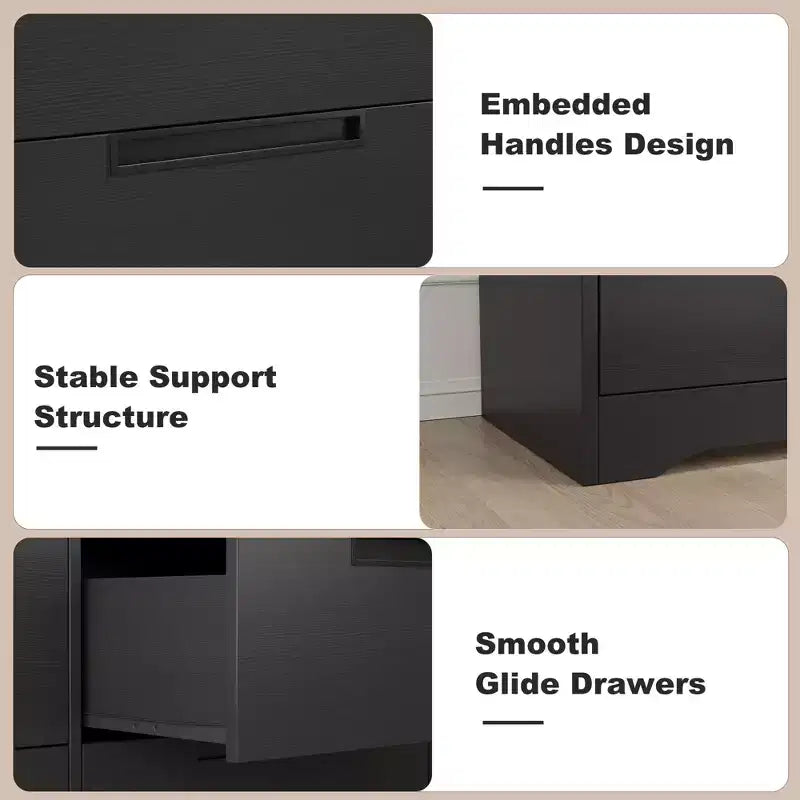 Commode à 6 tiroirs pour chambre à coucher, commode moderne à 6 tiroirs avec poignées encastrées, organisateur en bois
