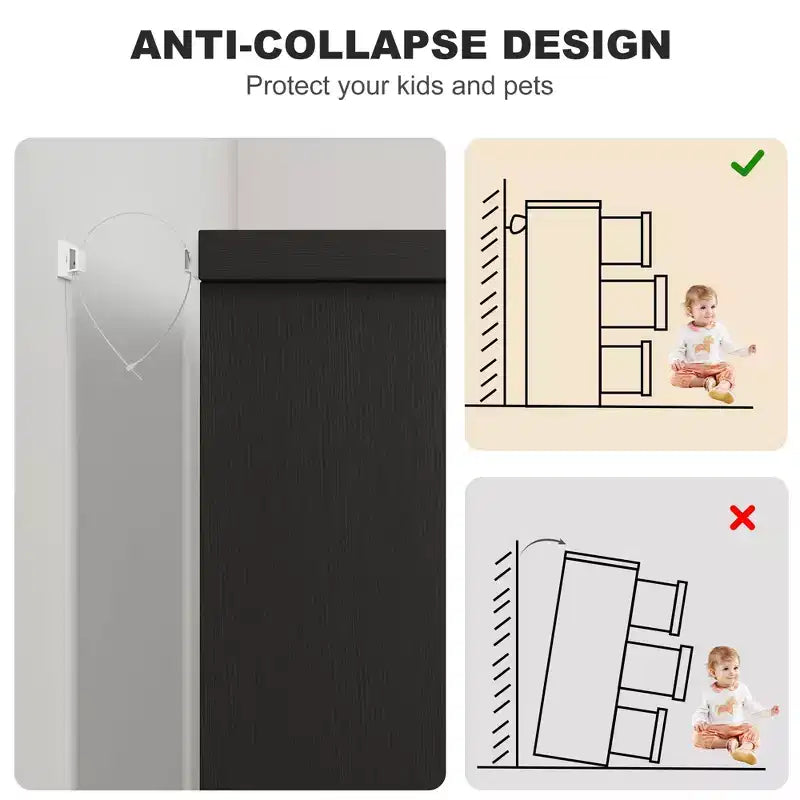 Commode à 6 tiroirs pour chambre à coucher, commode moderne à 6 tiroirs avec poignées encastrées, organisateur en bois