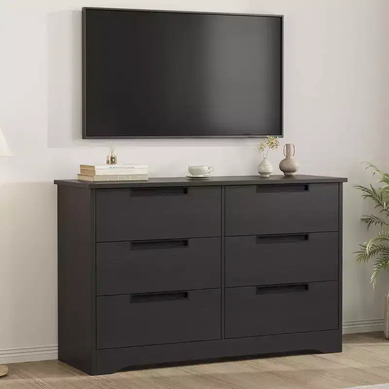 6 Drawer Dresser for Bedroom, Modern 6 Chest of Drawers with Embedded Handles Design, Wooden Dresser Organizer