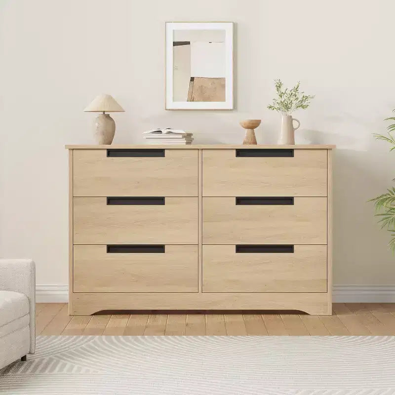 Commode à 6 tiroirs pour chambre à coucher, commode moderne à 6 tiroirs avec poignées encastrées, organisateur en bois