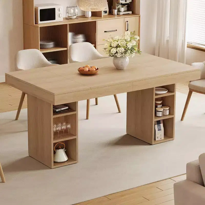 Dining Table for 6-8 with Dual Side Storage, 6 Ft Large Rectangular Dinner Table with Double Pedestal & Large Tabletop, Wooden Kitchen Table