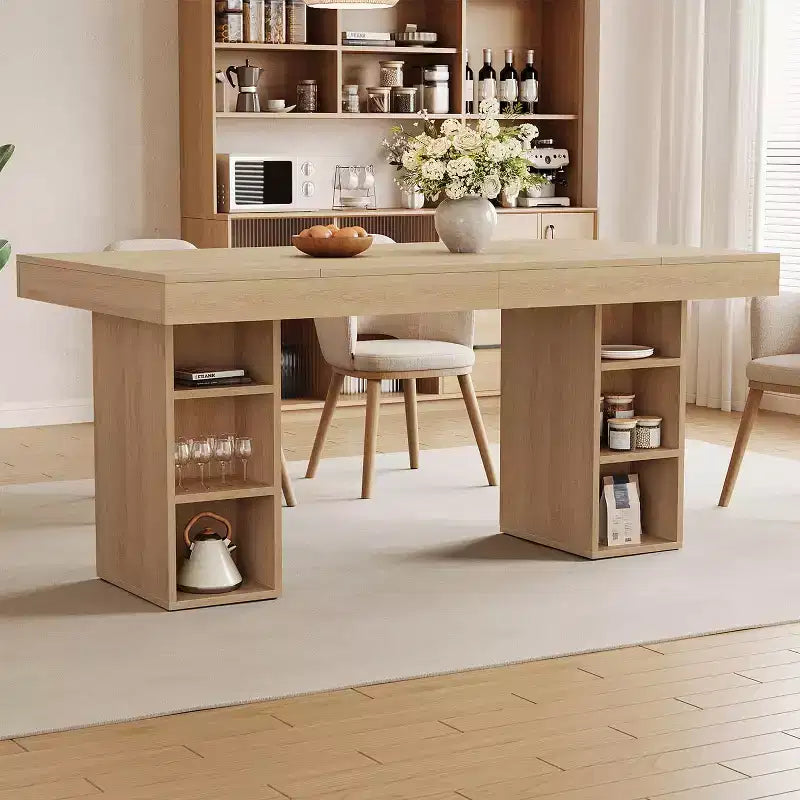 Table à manger 6-8 personnes avec rangements latéraux doubles, grande table de salle à manger rectangulaire de 1,80 m avec double piédestal et grand plateau, table de cuisine en bois