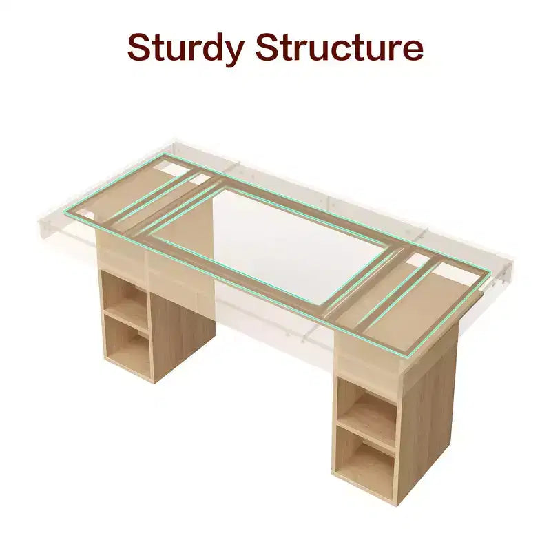 Table à manger 6-8 personnes avec rangements latéraux doubles, grande table de salle à manger rectangulaire de 1,80 m avec double piédestal et grand plateau, table de cuisine en bois
