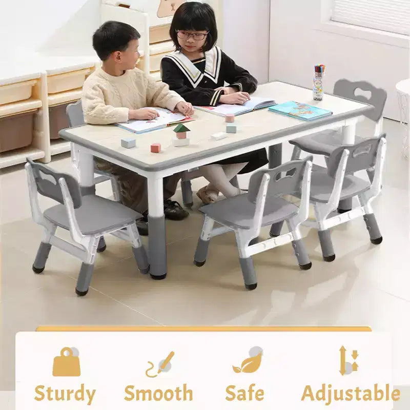 Ensemble table et 6 chaises pour enfants, réglable en hauteur, bureau multifonctionnel, chaises ergonomiques, pour salles de classe, garderies
