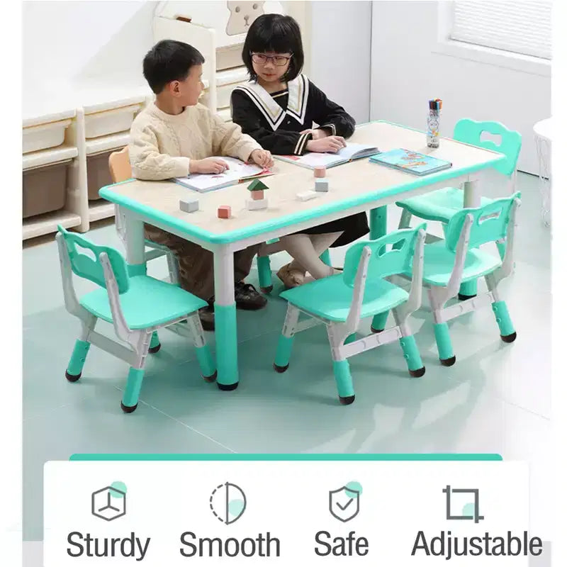 Ensemble table et 6 chaises pour enfants, réglable en hauteur, bureau multifonctionnel, chaises ergonomiques, pour salles de classe, garderies