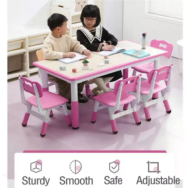 Ensemble table et 6 chaises pour enfants, réglable en hauteur, bureau multifonctionnel, chaises ergonomiques, pour salles de classe, garderies