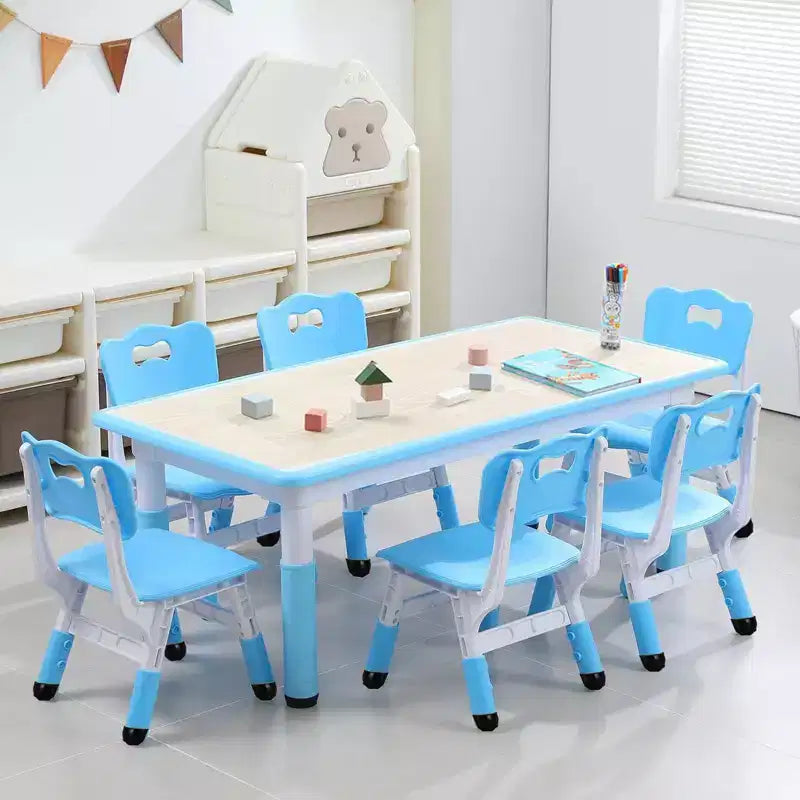 Kids Table and 6 Chair Set, Height Adjustable, Multifunctional Desk, Ergonomically Designed Chairs, for Classroom, Daycares