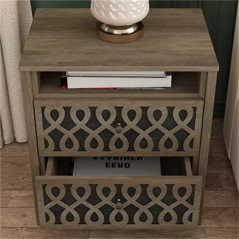 Tables de chevet modernes à 2 tiroirs avec rangement ouvert 20,9 L 15,7 P 22,7 H