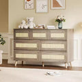 47.2 Inch Wide Rattan 7-Drawer Dresser, Natural Finish with Wood Tone Legs, Multi-Use Storage Organizer for Living Room Closet Nursery