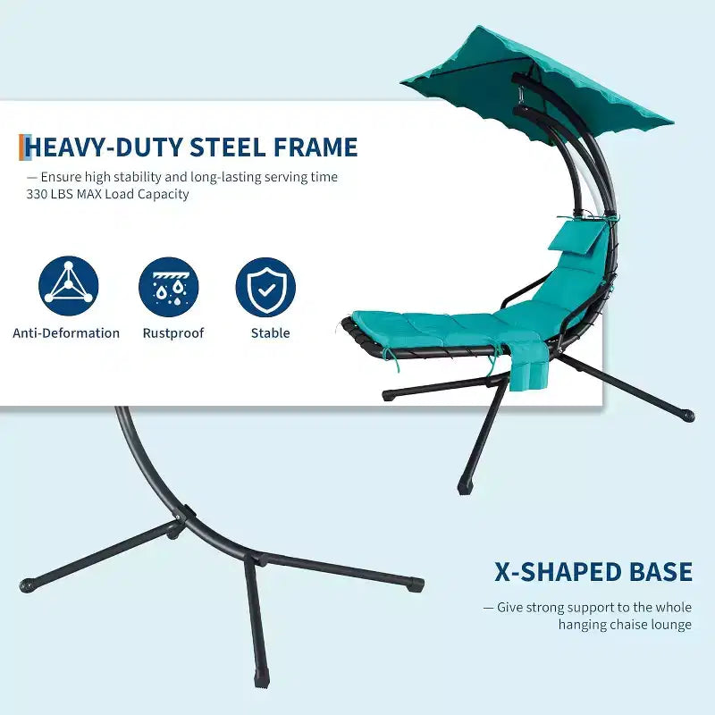 Chaise longue suspendue, balancelle, transat courbé avec auvent pour l'extérieur et l'intérieur, patio, jardin, rouge/vert/gris