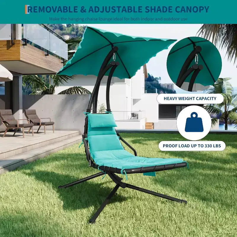 Chaise longue suspendue, balancelle, transat courbé avec auvent pour l'extérieur et l'intérieur, patio, jardin, rouge/vert/gris