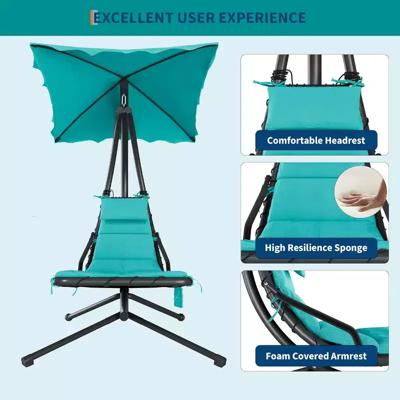 Chaise longue suspendue, balancelle, transat courbé avec auvent pour l'extérieur et l'intérieur, patio, jardin, rouge/vert/gris