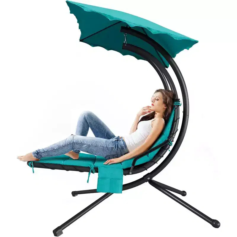 Chaise longue suspendue, balancelle, transat courbé avec auvent pour l'extérieur et l'intérieur, patio, jardin, rouge/vert/gris