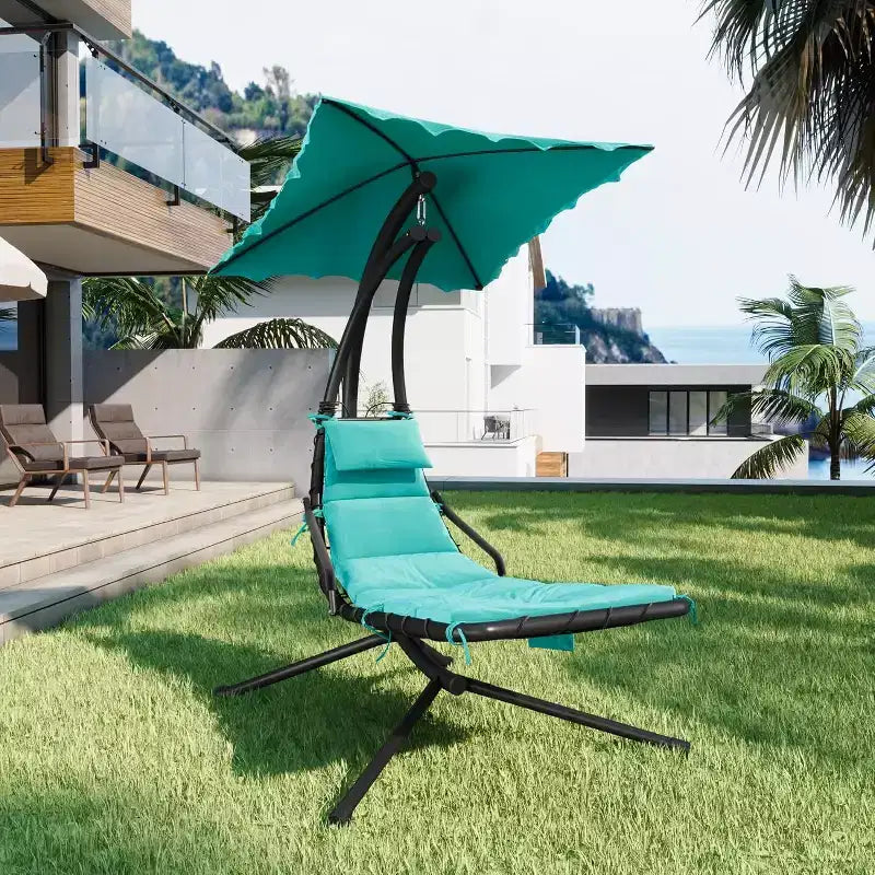 Chaise longue suspendue, balancelle, transat courbé avec auvent pour l'extérieur et l'intérieur, patio, jardin, rouge/vert/gris