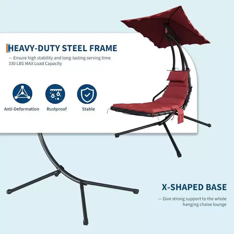 Chaise longue suspendue, balancelle, transat courbé avec auvent pour l'extérieur et l'intérieur, patio, jardin, rouge/vert/gris