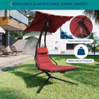 Chaise longue suspendue, balancelle, transat courbé avec auvent pour l'extérieur et l'intérieur, patio, jardin, rouge/vert/gris