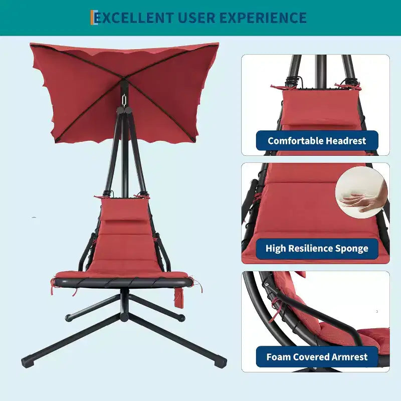 Chaise longue suspendue, balancelle, transat courbé avec auvent pour l'extérieur et l'intérieur, patio, jardin, rouge/vert/gris