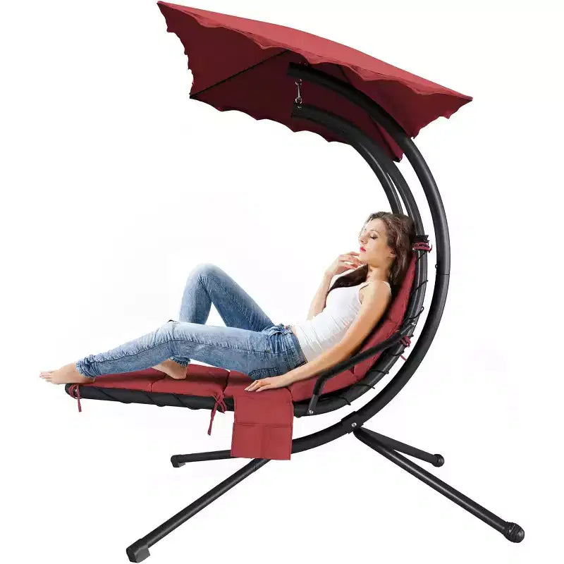 Chaise longue suspendue, balancelle, transat courbé avec auvent pour l'extérieur et l'intérieur, patio, jardin, rouge/vert/gris