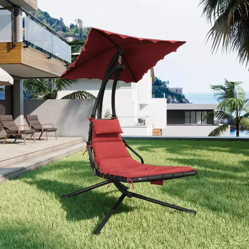 Chaise longue suspendue, balancelle, transat courbé avec auvent pour l'extérieur et l'intérieur, patio, jardin, rouge/vert/gris