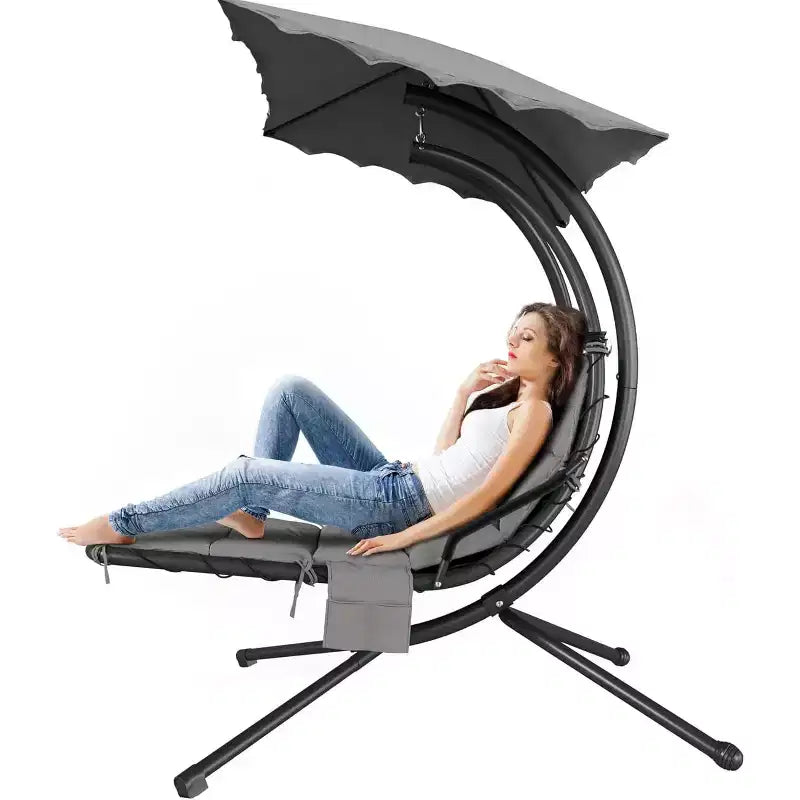 Chaise longue suspendue, balancelle, transat courbé avec auvent pour l'extérieur et l'intérieur, patio, jardin, rouge/vert/gris