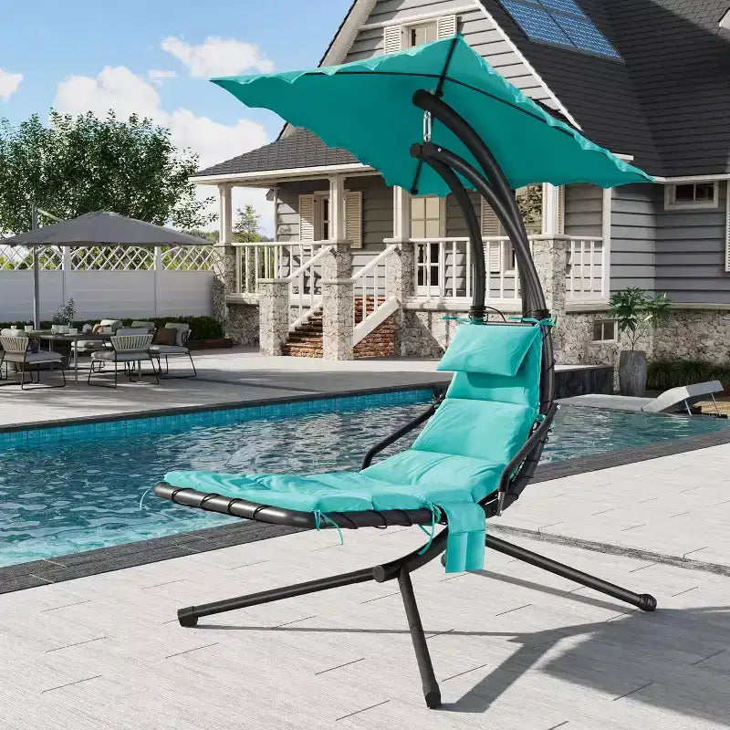 Chaise longue suspendue, balancelle, transat courbé avec auvent pour l'extérieur et l'intérieur, patio, jardin, rouge/vert/gris