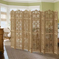 PexFix Carved Room Divider Folding Screen Room Divider with Copper Coin Pattern for Home Office Garden Terrace Paulownia Wood