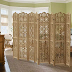 PexFix Carved Room Divider Folding Screen Room Divider with Copper Coin Pattern for Home Office Garden Terrace Paulownia Wood