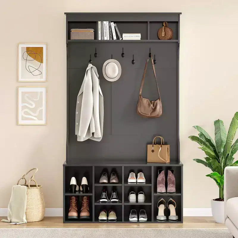 Okak 70.9IN Tall Storage Cabinet with Bench and Shelves, Freestanding Entryway Cabinet with 7 Coat Racks, Entryway Shoe Storage