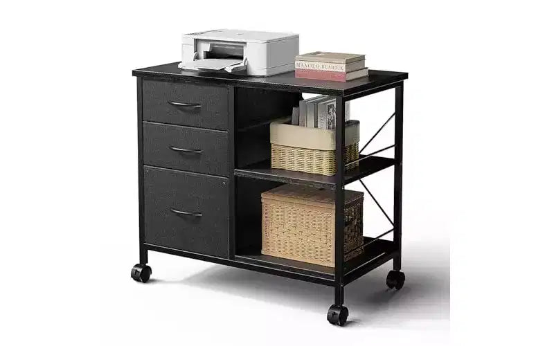 Okak Modern 3-Layer Mobile Filing Cabinet with Fabric Drawers & Wheels,Half-Open Storage File Cabinet for Home Office,Study