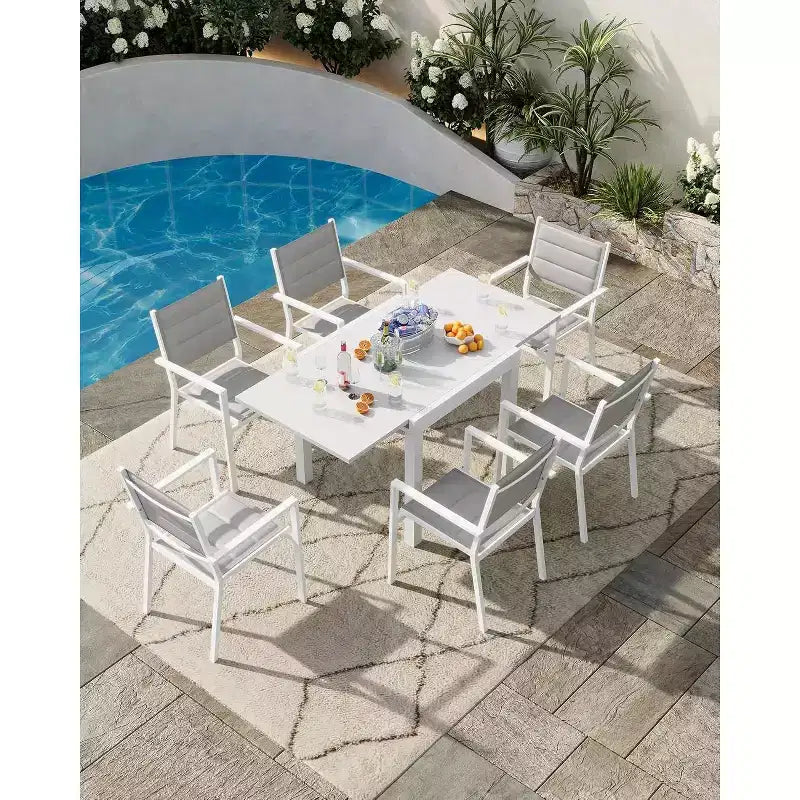 Ensemble Table à Manger Extensible pour 4-6 Personnes - Table de Patio Extensible Rapide en 3 Secondes de 80 à 160 cm, Plateau en Aluminium Robuste Noir Meuble d'Extérieur