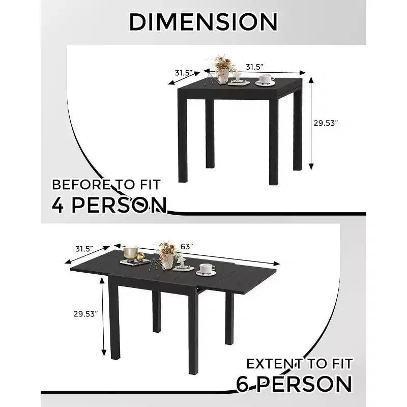 Ensemble Table à Manger Extensible pour 4-6 Personnes - Table de Patio Extensible Rapide en 3 Secondes de 80 à 160 cm, Plateau en Aluminium Robuste Noir Meuble d'Extérieur