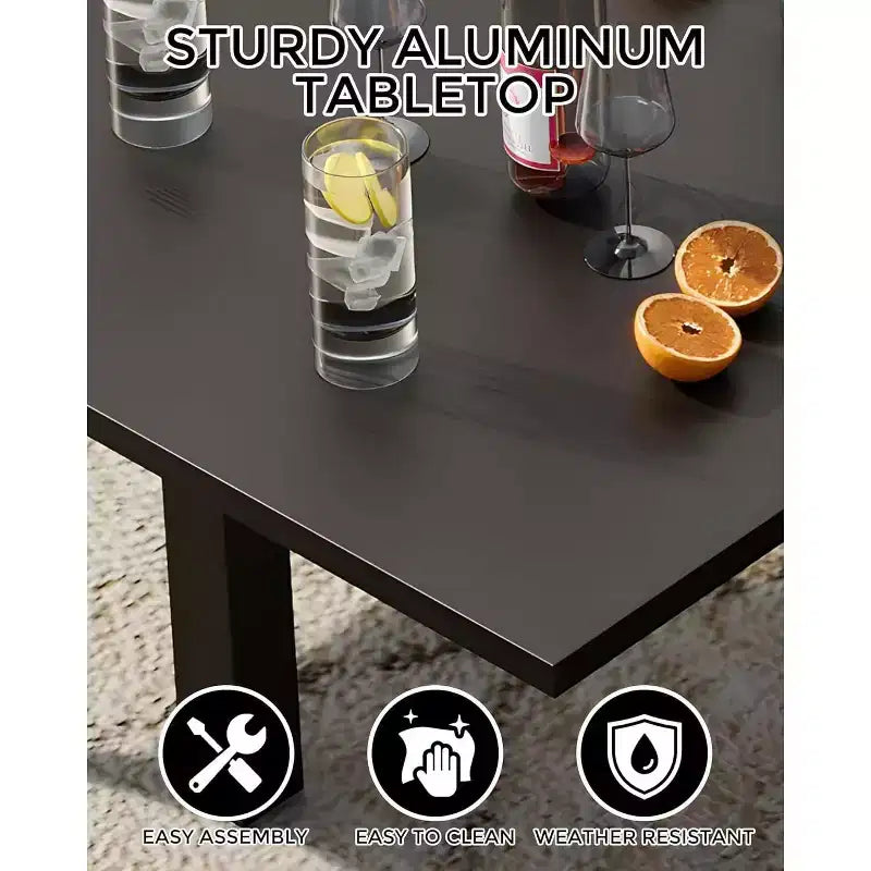 Ensemble Table à Manger Extensible pour 4-6 Personnes - Table de Patio Extensible Rapide en 3 Secondes de 80 à 160 cm, Plateau en Aluminium Robuste Noir Meuble d'Extérieur