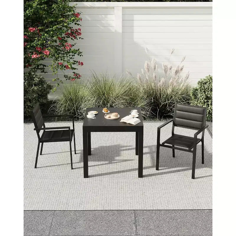 Ensemble Table à Manger Extensible pour 4-6 Personnes - Table de Patio Extensible Rapide en 3 Secondes de 80 à 160 cm, Plateau en Aluminium Robuste Noir Meuble d'Extérieur