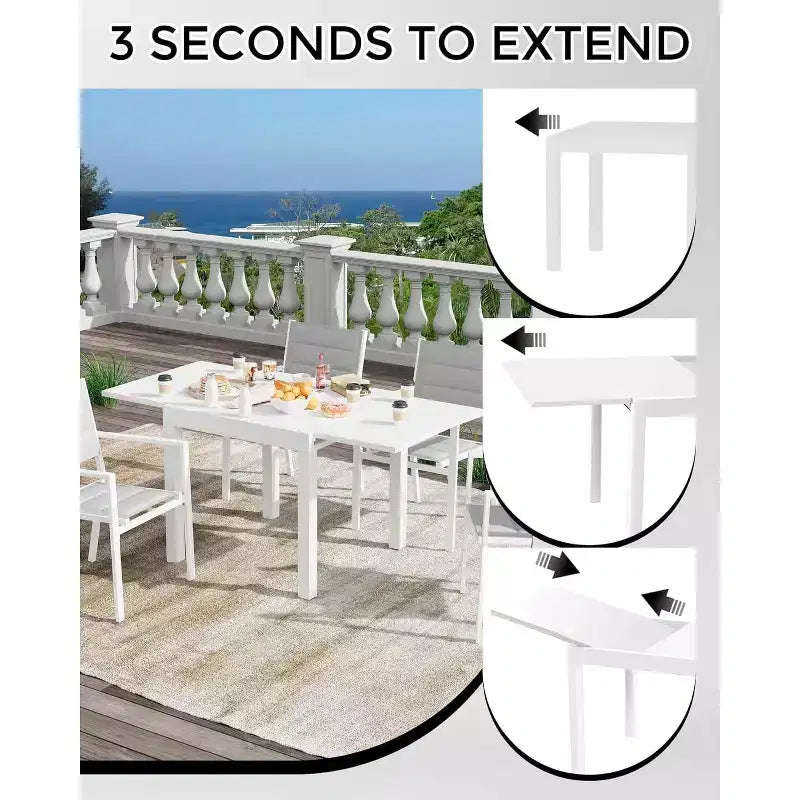 Ensemble Table à Manger Extensible pour 4-6 Personnes - Table de Patio Extensible Rapide en 3 Secondes de 80 à 160 cm, Plateau en Aluminium Robuste Noir Meuble d'Extérieur