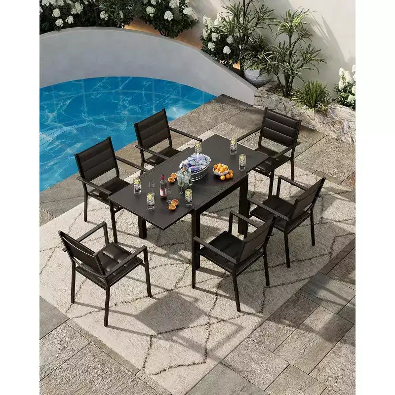 Extendable Dining Table Set for 4-6 Persons - 31.5-63 Inch 3-Second Quick Expand Patio Table, Sturdy Aluminum Tabletop Black Outdoor Furniture
