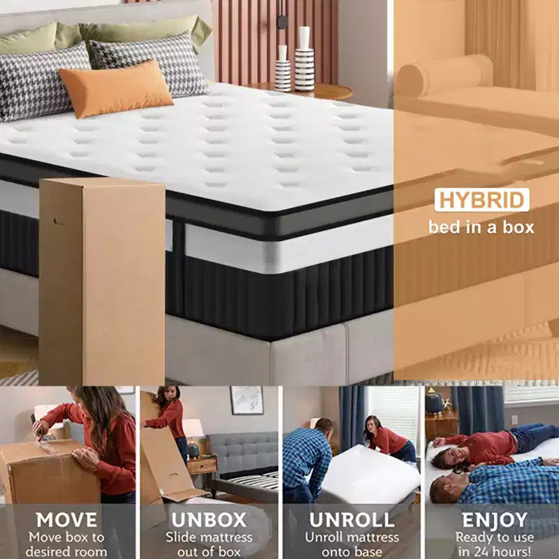 Matelas King, Matelas en mousse à mémoire de forme 14 po, Matelas en boîte, Fermeté moyenne, Soulagement de la pression zoné, Mousses certifiées sûres, Matelas respirant et rafraîchissant